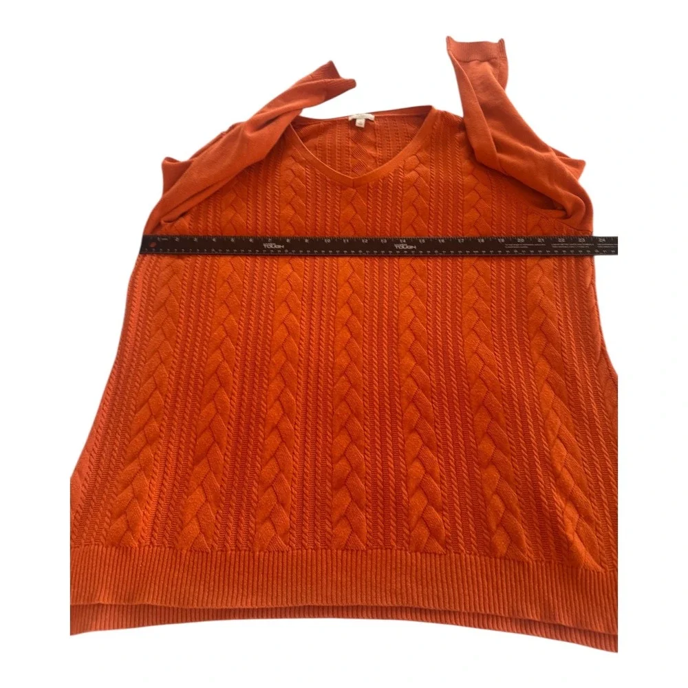 Talbots 1X V-Neck 100% Cotton Cable Knit Sweater Plus Orange Casual Cozy‎ Preppy